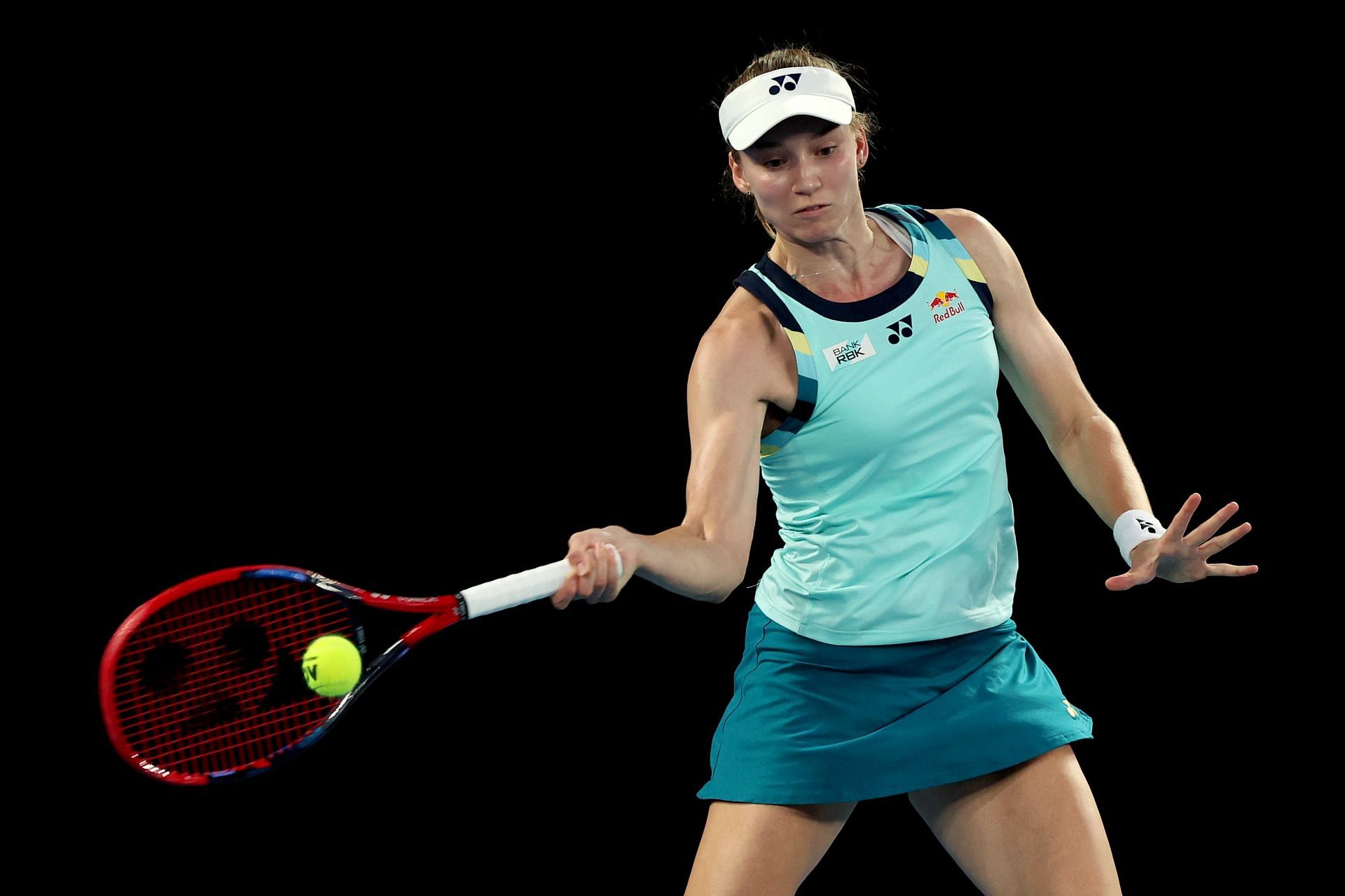 Elena Rybakina strikes the ball at the 2024 Australian Open.