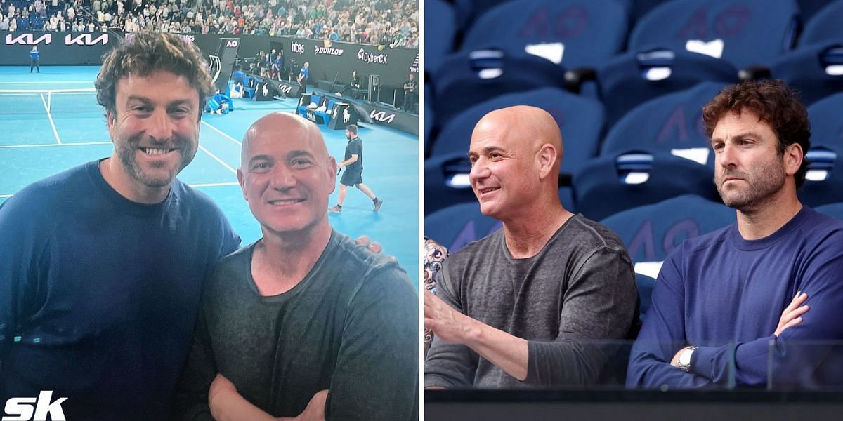 Andre Agassi and Justin Gimelstob at the Australian Open