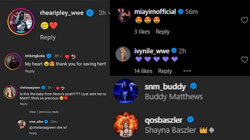 The comments were filled with love by Rhea Ripley, Chelsea Green, and other WWE and AEW stars