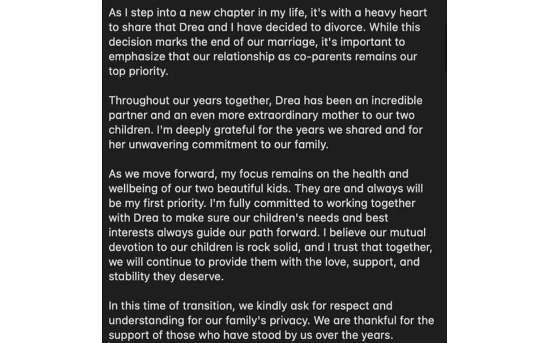 Ryan Garcia&#039;s now-deleted statement on divorce [Via: @ryangarcia on Instagram]