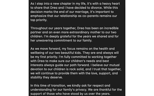 Ryan Garcia's now-deleted statement on divorce [Via: @ryangarcia on Instagram]