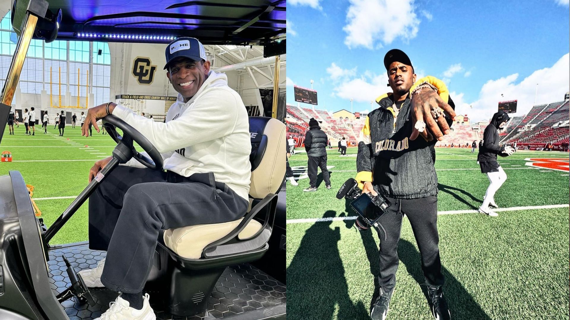 Colorado Buffaloes coach Deion Sanders and his son Deion Sanders Jr. 