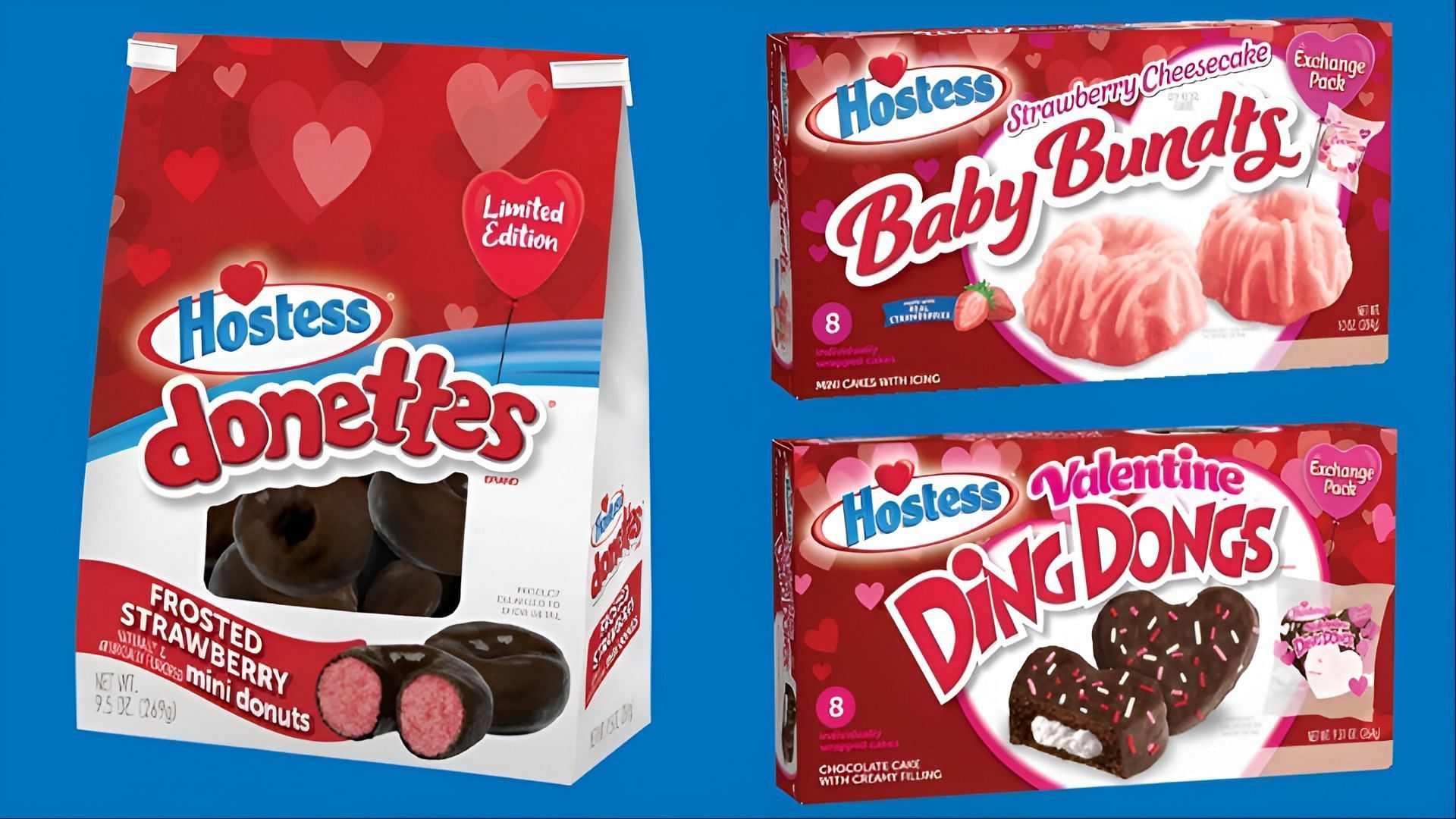 The new Valentine&#039;s Day snacks and treats are available at a starting price of over $3.99 (Image via Hostess Cakes)