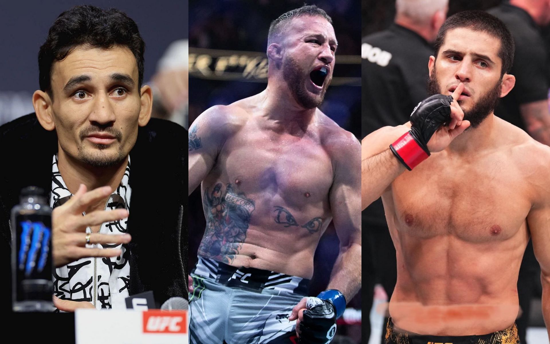 Max Holloway (left) stunned that Justin Gaethje (middle) wasn