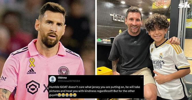 "Humble GOAT", "Even Madrid fans can't deny him" - Fans react as Lionel Messi poses alongside fan wearing a Real Madrid shirt