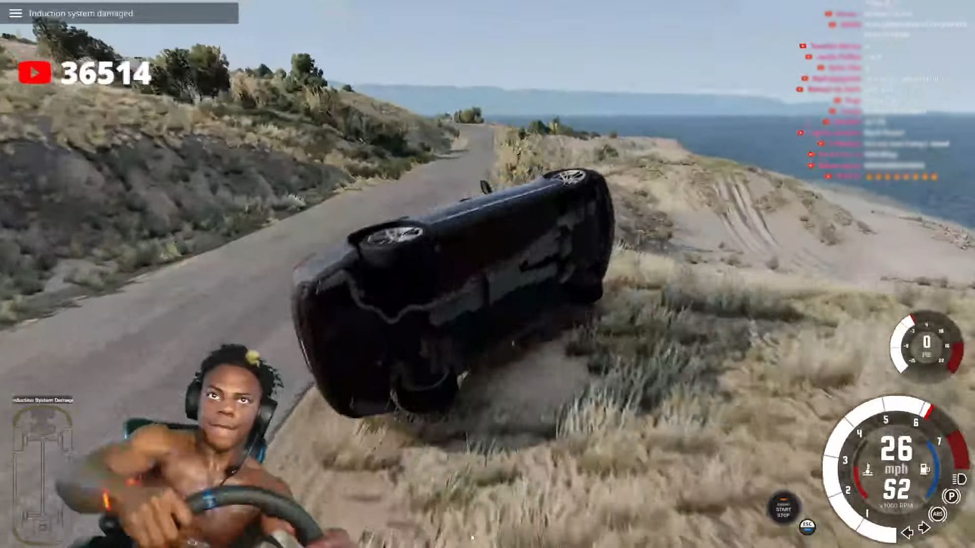 IShowSpeed jumps on to his set up after flipping a car in BeamNG.drive (Image via IShowSpeed/YouTube)