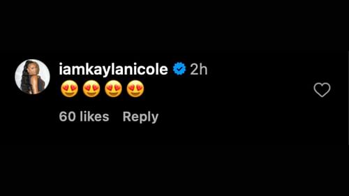 Kayla Nicole's comment on Juszczyk's post about Olivia Culpo's outfit