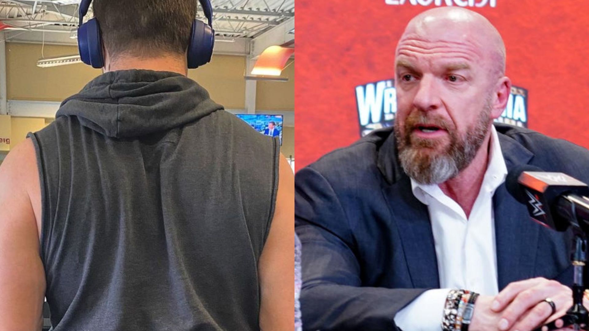 MJF (left) and WWE Chief Content Officer Triple H (right)