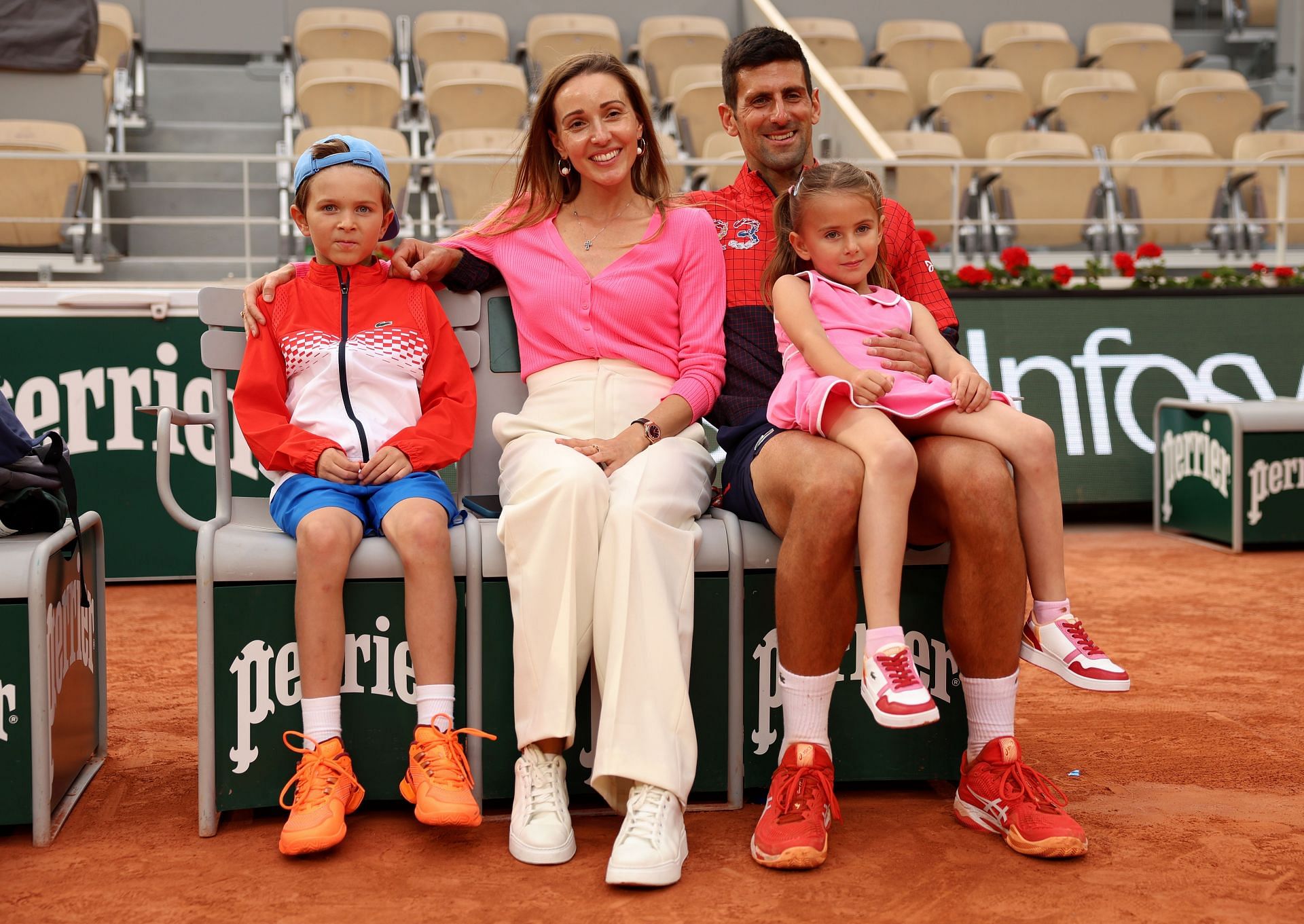 The Serb with his wife Jelena, son Stefan, and daughter Tara at the 2023 French Open