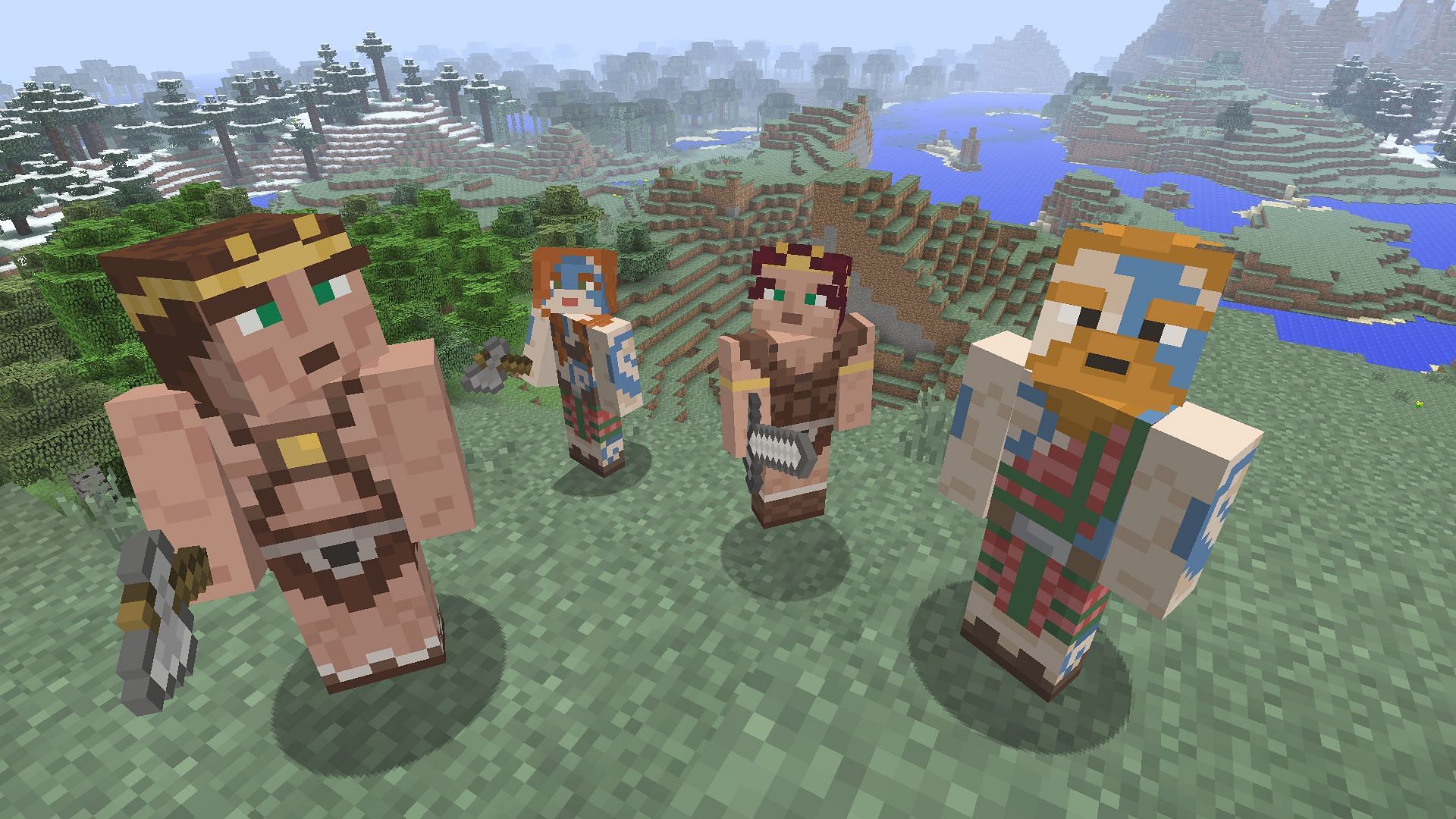 Barbarian-styled characters in Minecraft ready to PvP.