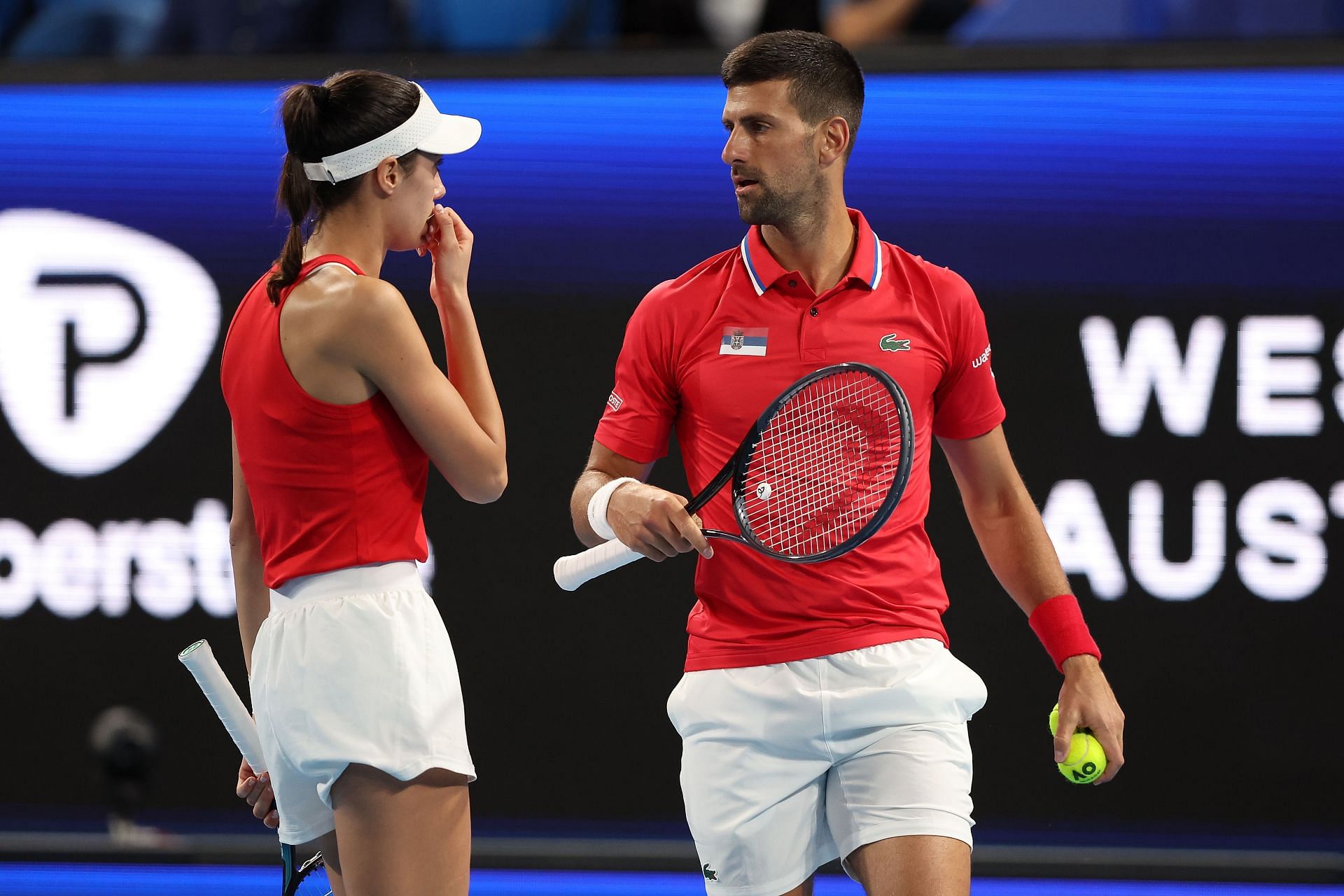 Olga Danilovic and Novak Djokovic at the 2024 United Cup