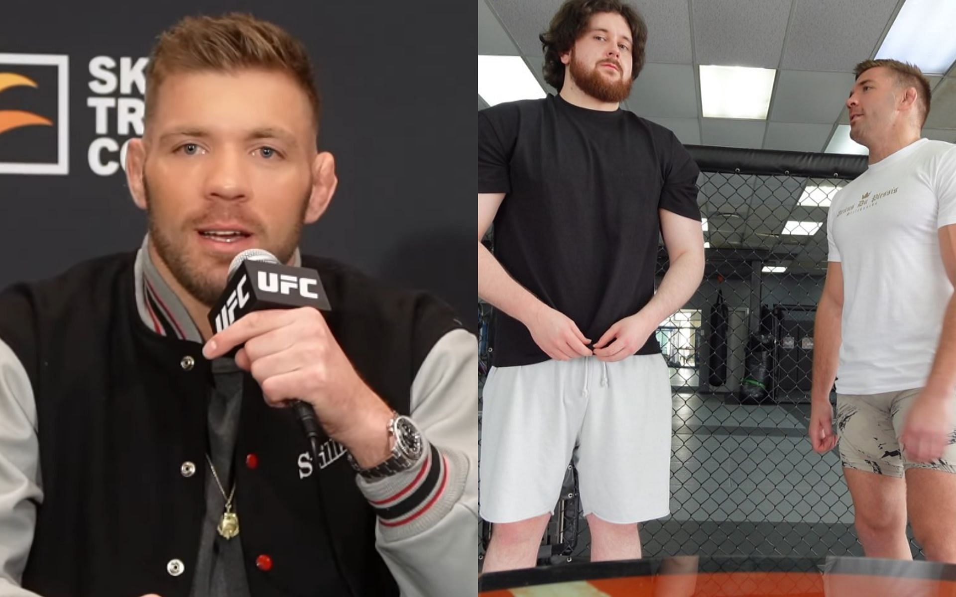 Dricus du Plessis [Left] clarifies whether his photo with The MMA Guru [Right] was photoshopped [Image courtesy: James Lynch - YouTube, and @THATBOYMMAGURU - X]