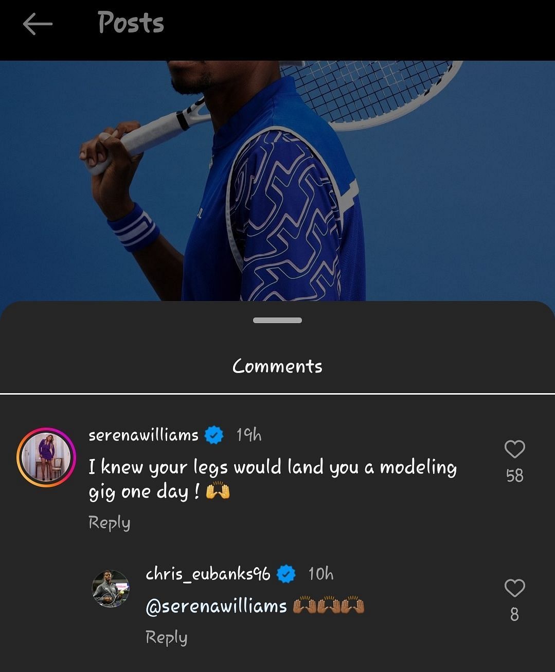 Serena Williams&#039; comment on Christopher Eubanks&#039; Instagram post