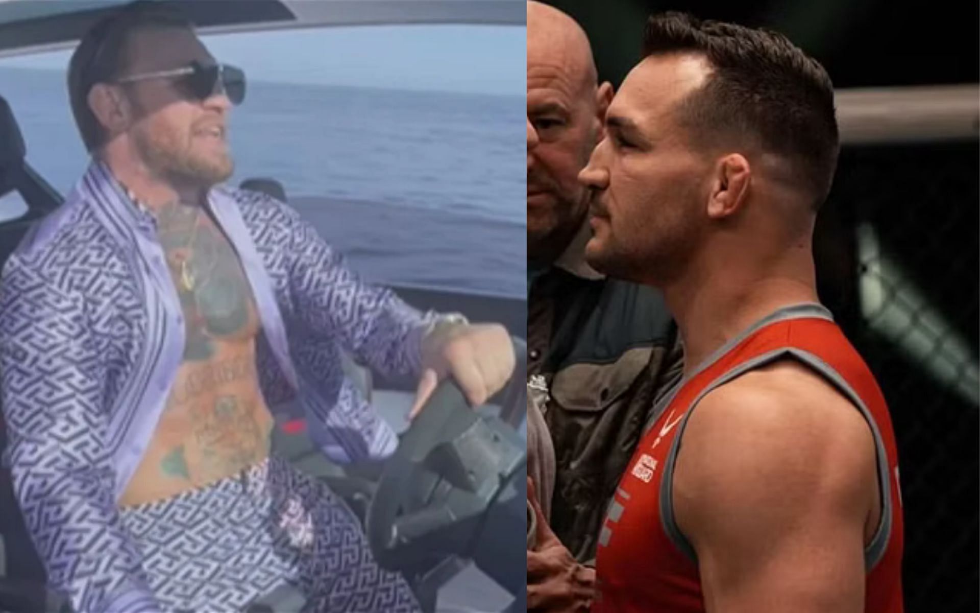 Conor McGregor in his yacht and Michael Chandler (left). [via Instagram @thenotoriousmma and X @TheNotoriousMMA]