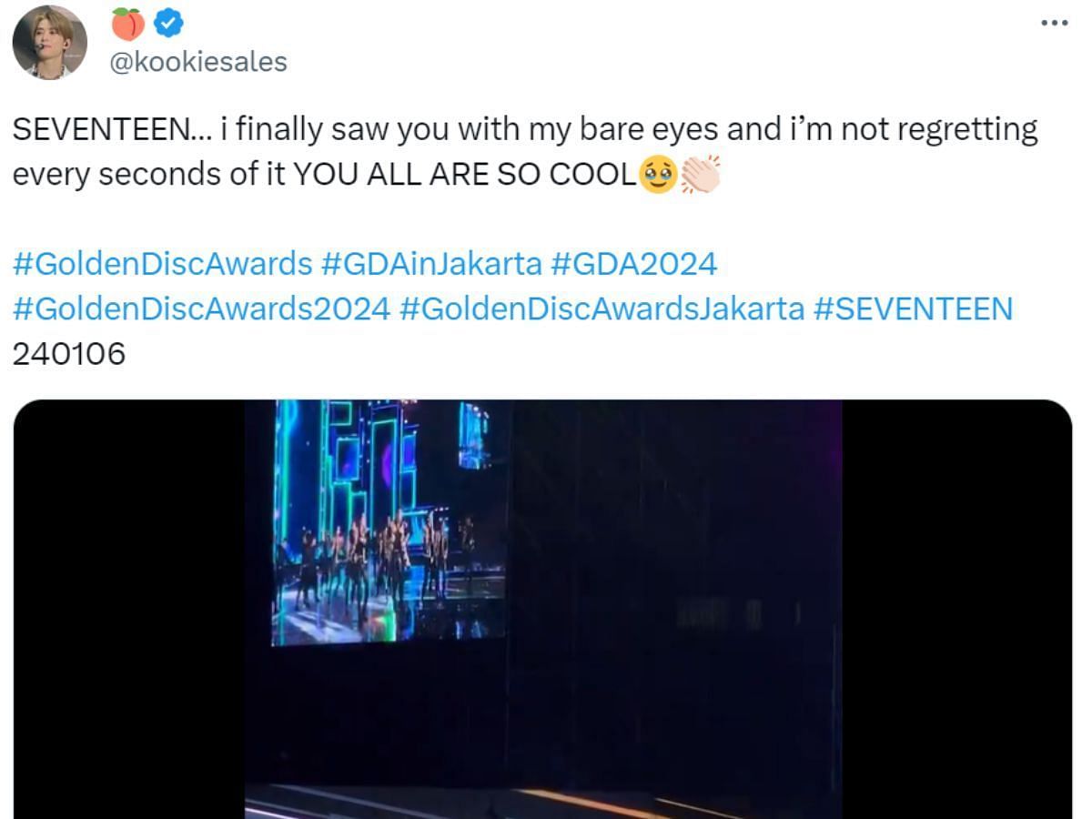 Fans swoon over SEVENTEEN&rsquo;s look for the 2024 Golden Disc Awards (Image via Twitter/@kookiesales)