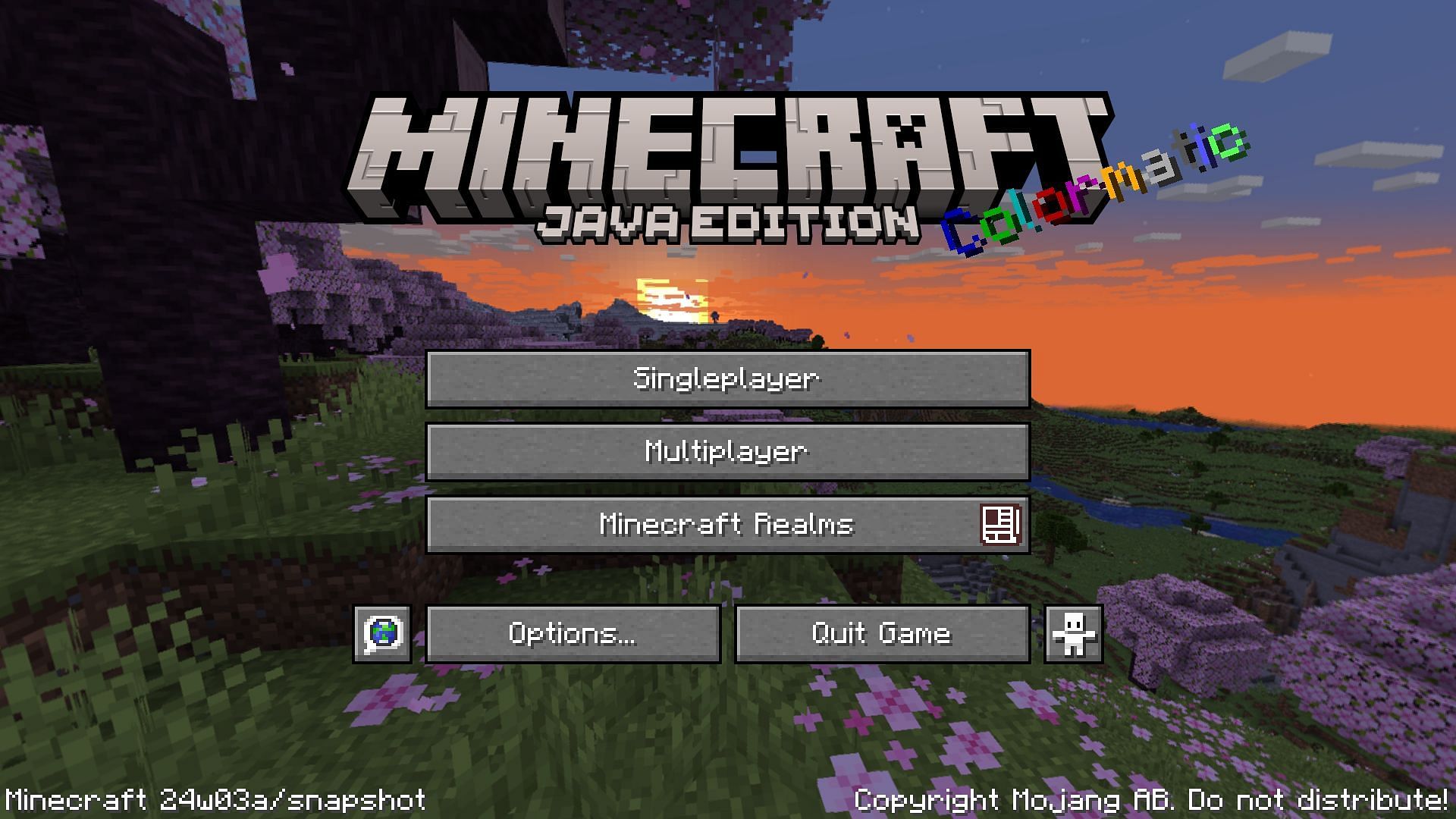 The main menu for Minecraft Snapshot 24w03a.