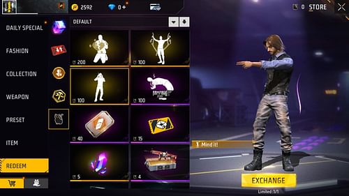 You can exchange the tokens for the rewards in Free Fire Emote Royale (Image via Garena)