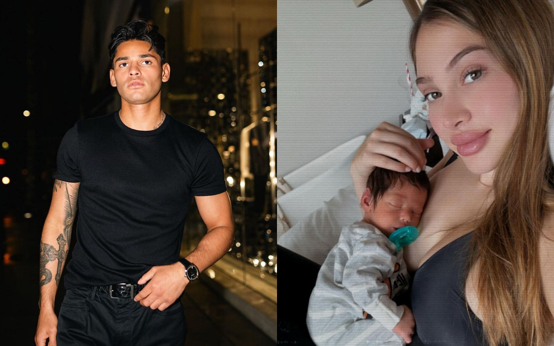 Ryan Garcia (left) announcing his divorce with his wife Andrea Celina (right) shortly after the birth of his son (right) [Photo Courtesy @kingryan and @dreacelina on Instagram]