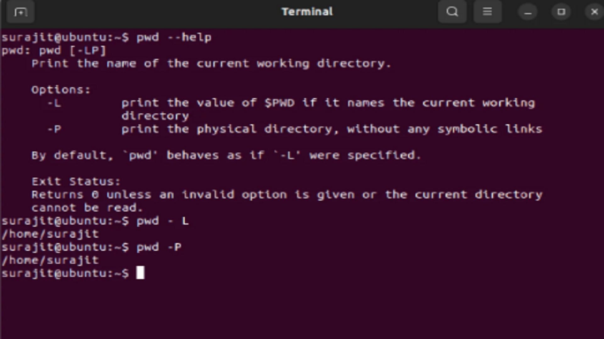 pwd command (Image via Ubuntu)