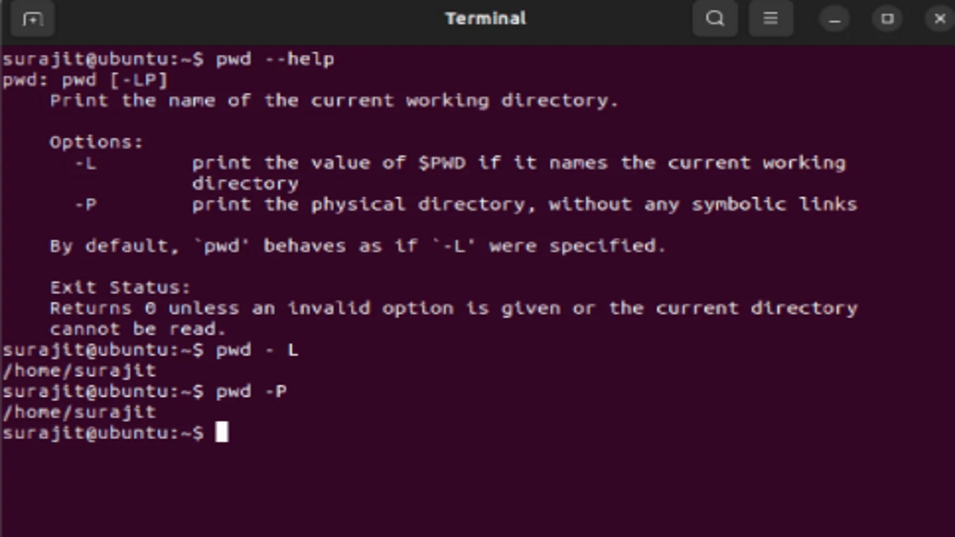 pwd command (Image via Ubuntu)