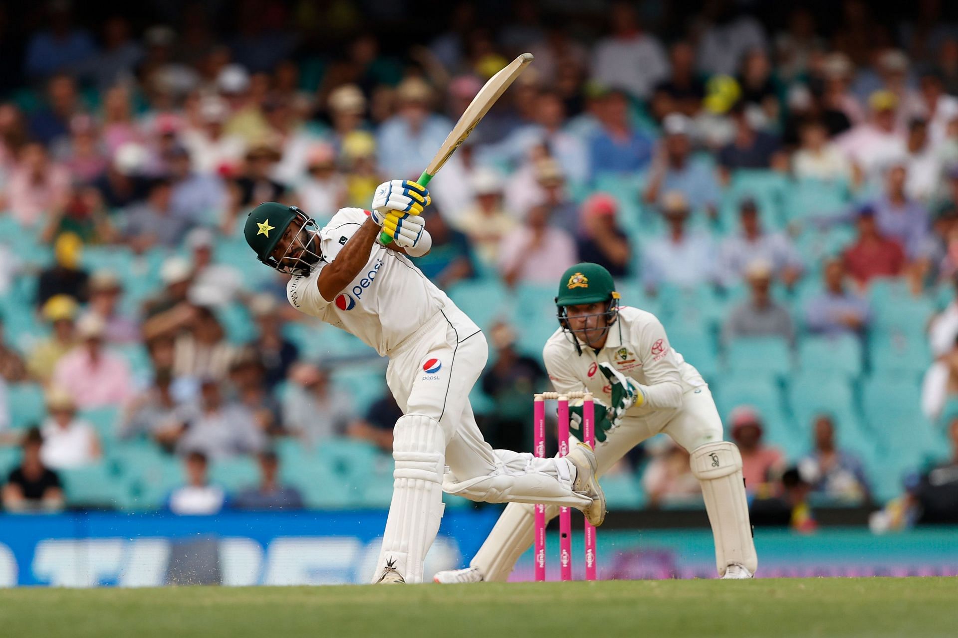 Jamal smokes a six off Nathan Lyon en route to his knock of 82. (Pic: Getty)