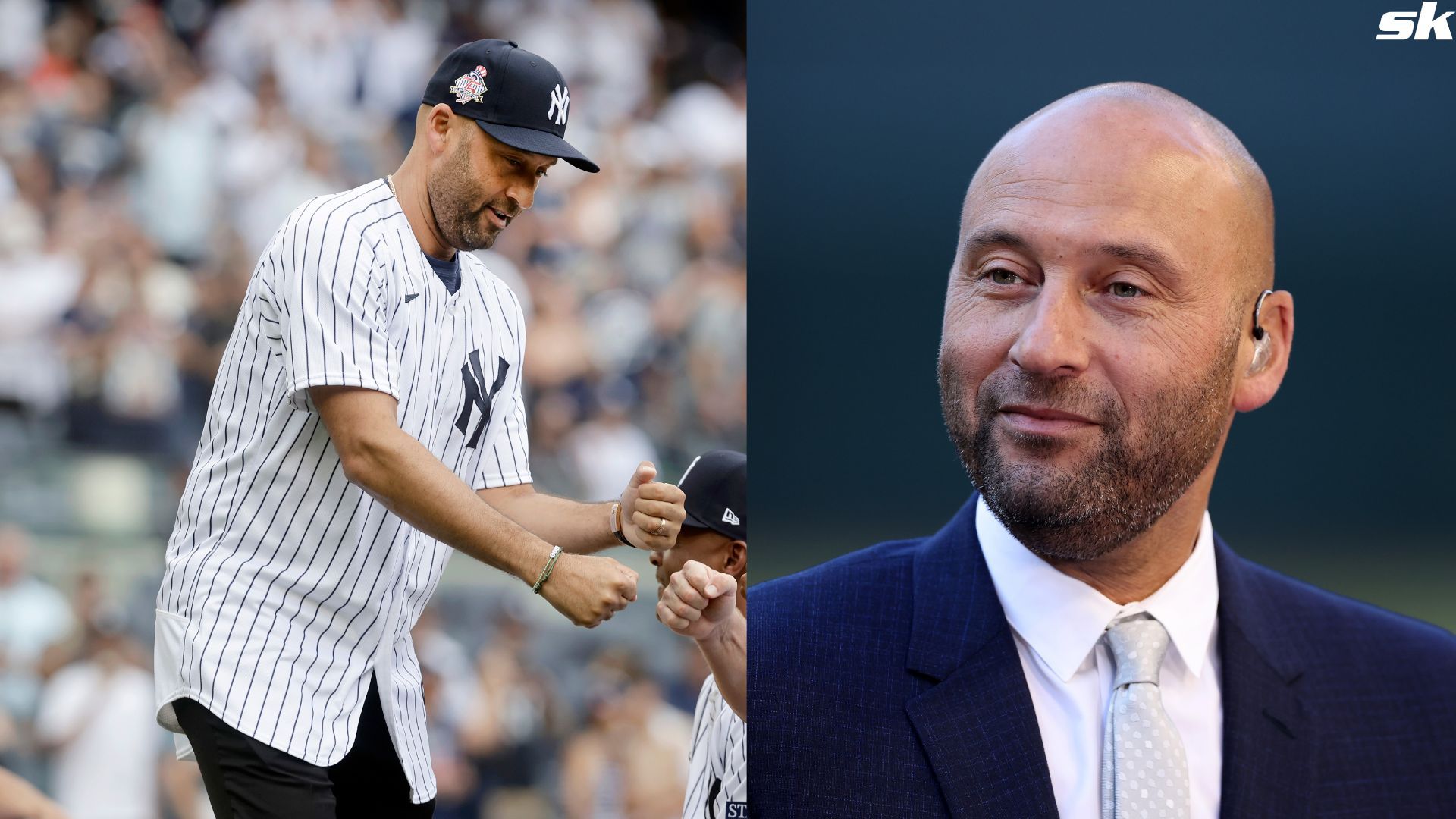 Derek Jeter greets other attendees during New York Yankees Old Timer