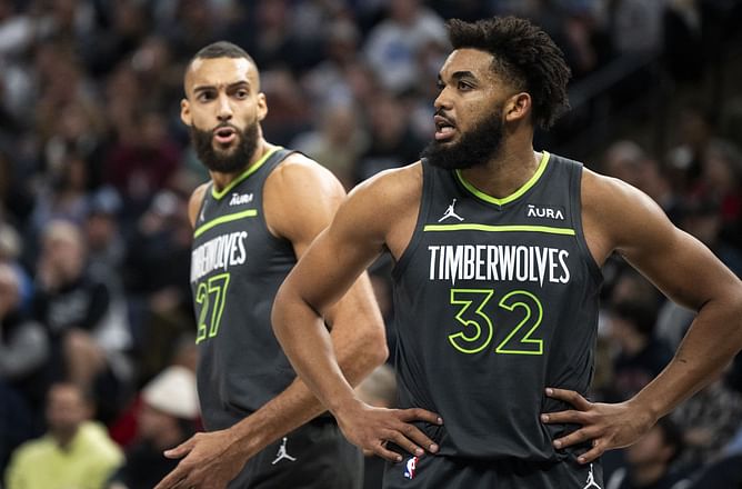 Karl-Anthony Towns smoothly dodges discussing Rudy Gobert's chokehold buzz: "3 big old basketball players in double Nelson"