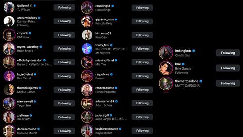 Screenshot of stars' likes on Trinity Fatu's Instagram post