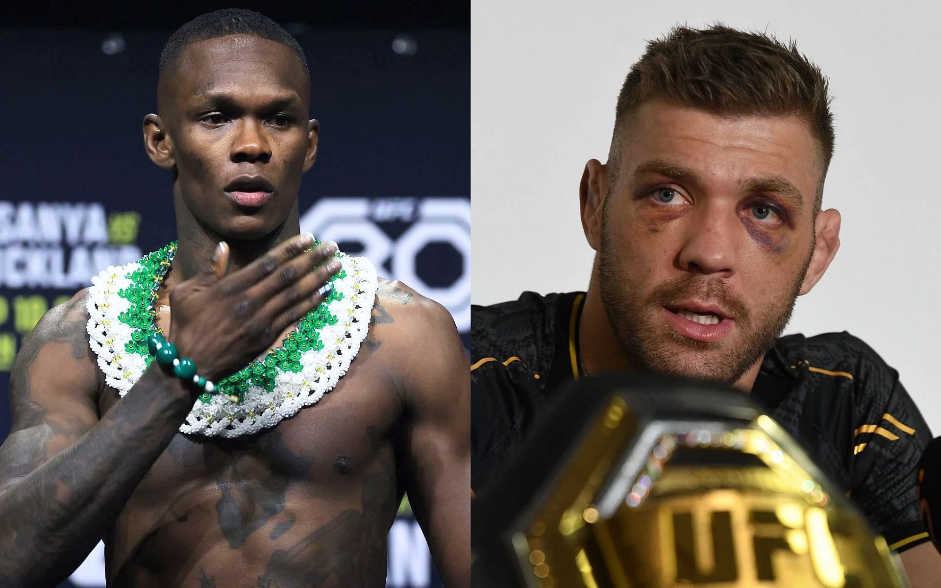Dricus du Plessis (right) opens up on perceived bad blood with Israel Adesanya (left) [Images Courtesy: @GettyImages]