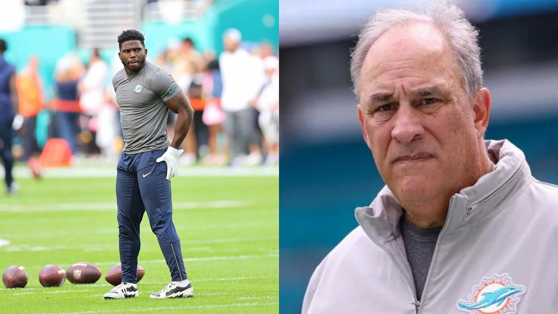 Tyreek Hill reacts to the Miami Dolphins losing defensive oordinator Vic Fangio