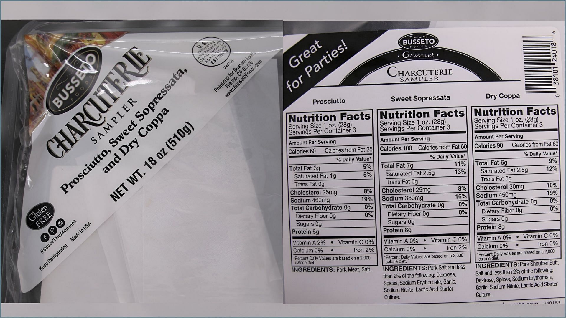 The affected Sam&#039;s Club Charcuterie meat products may be potentially contaminated with Salmonella bacteria (Image via FSIS)