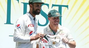 [Watch] Pakistan captain Shan Masood gifts Babar Azam’s signed jersey by team to retiring David Warner after 3rd Test