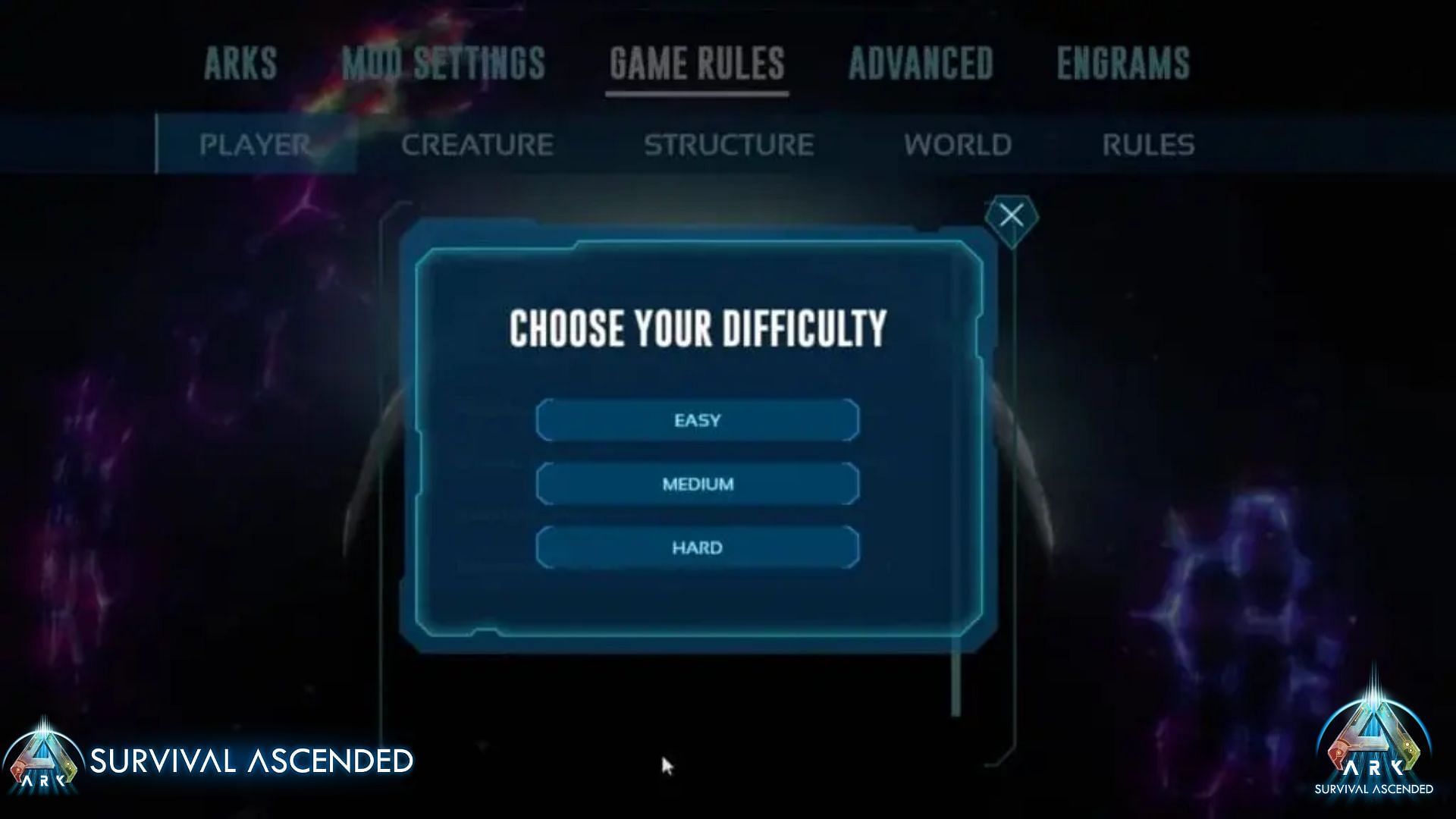 Players can change the difficulty by going to settings from the main menu (Image via Studio Wildcard)