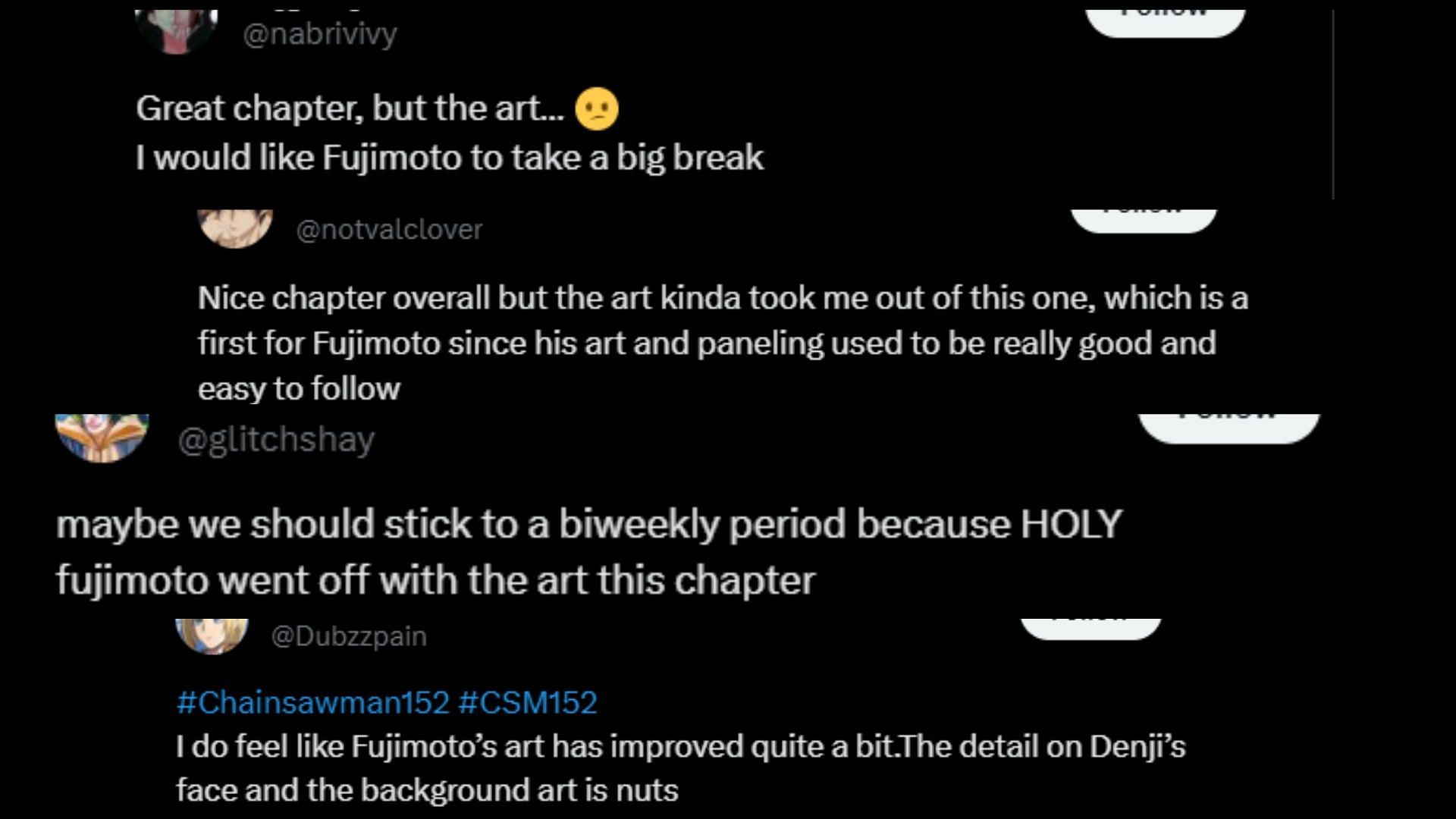 Fan reactions to Fujimoto&#039;s artwork as seen in the latest Chainsaw Man chapter (Image via Sportskeeda)