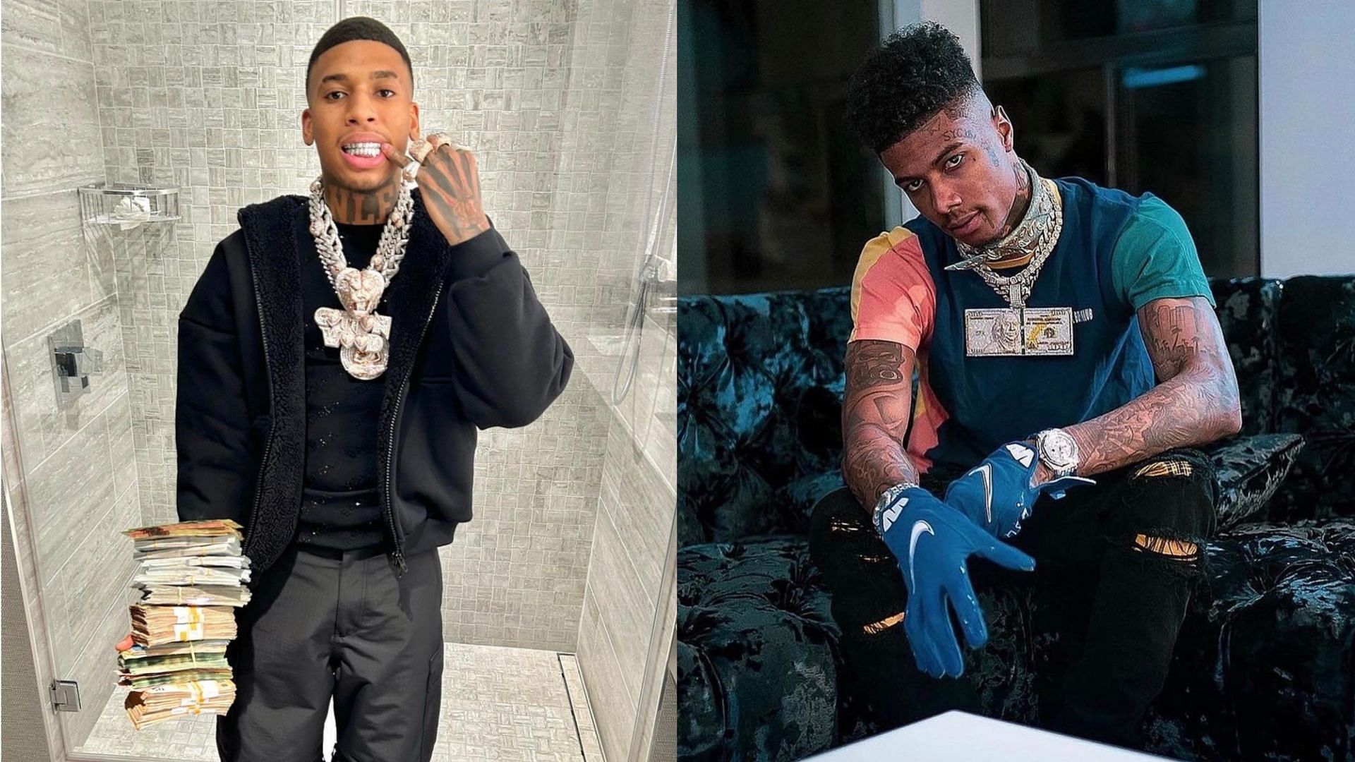 NLE Choppa challenges Blueface for a celebrity boxing match. (Images via Instagram/@nlechoppamusic &amp; @bluefasebabyy)