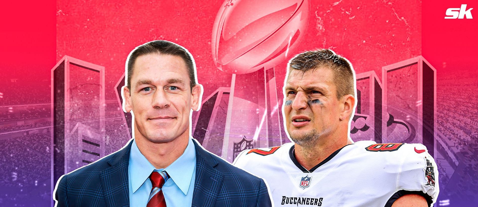 John Cena, left, Rob Gronkowski, right