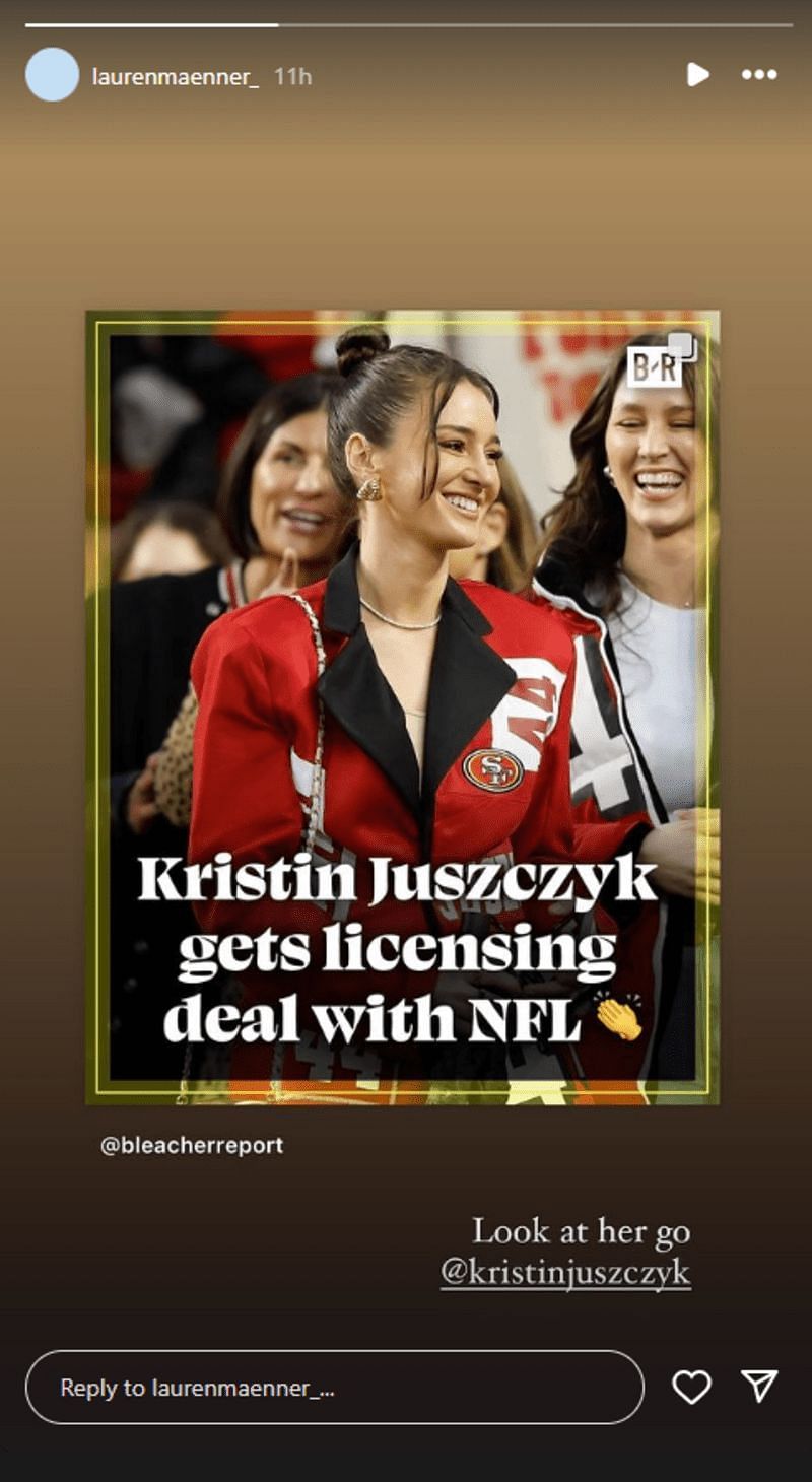 Lauren Maenner congratulates Kristin Juszczyk for getting a licensing deal from the NFL.