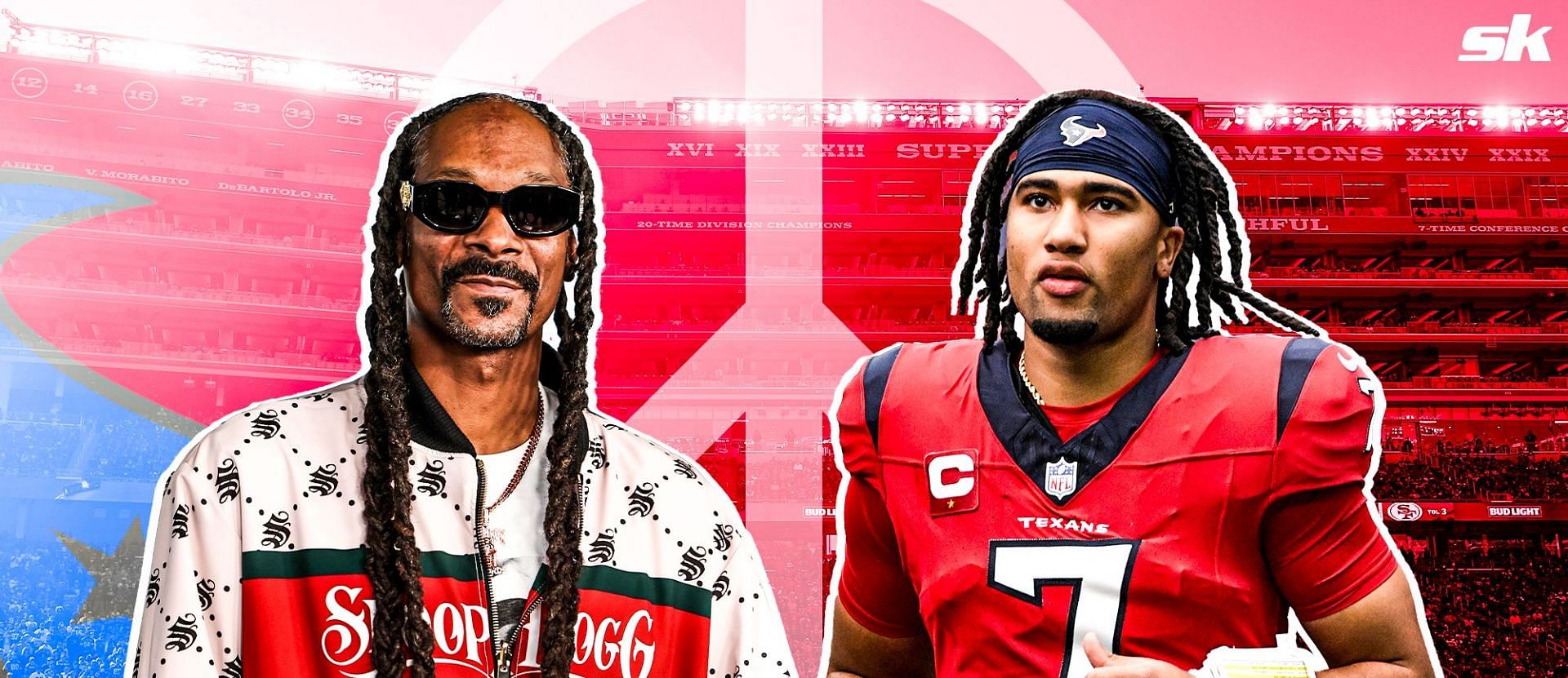 Snoop Dogg, left, CJ Stroud, right. 