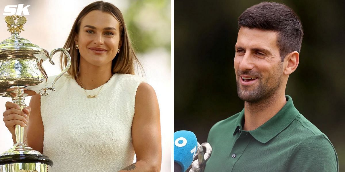 Aryna Sabalenka at Australian Open 2024 (L), Novak Djokovic (R)