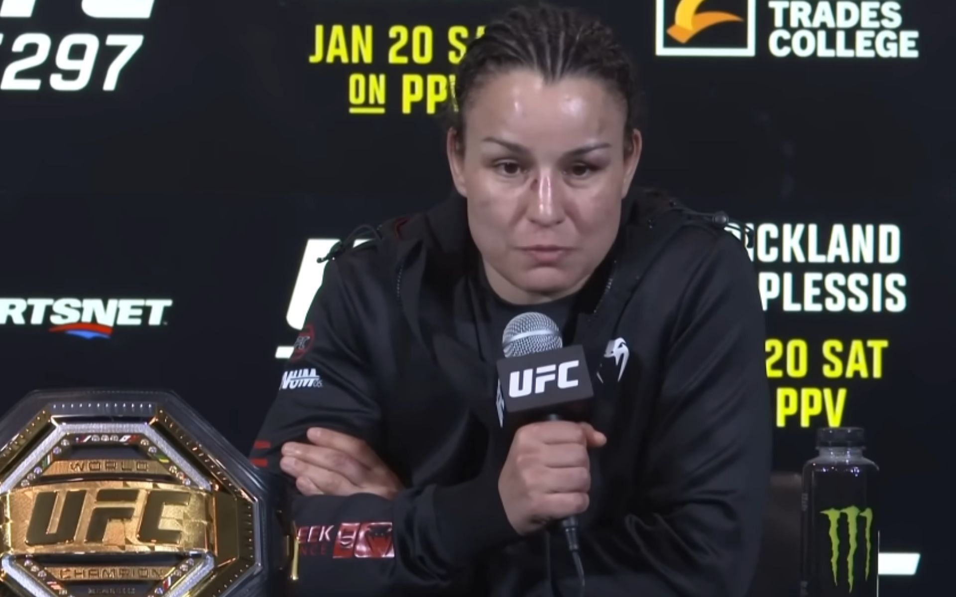 A UFC champion [Raquel Pennington, pictured] clapped back at a ESPN analyst [Image courtesy: UFC - YouTube]