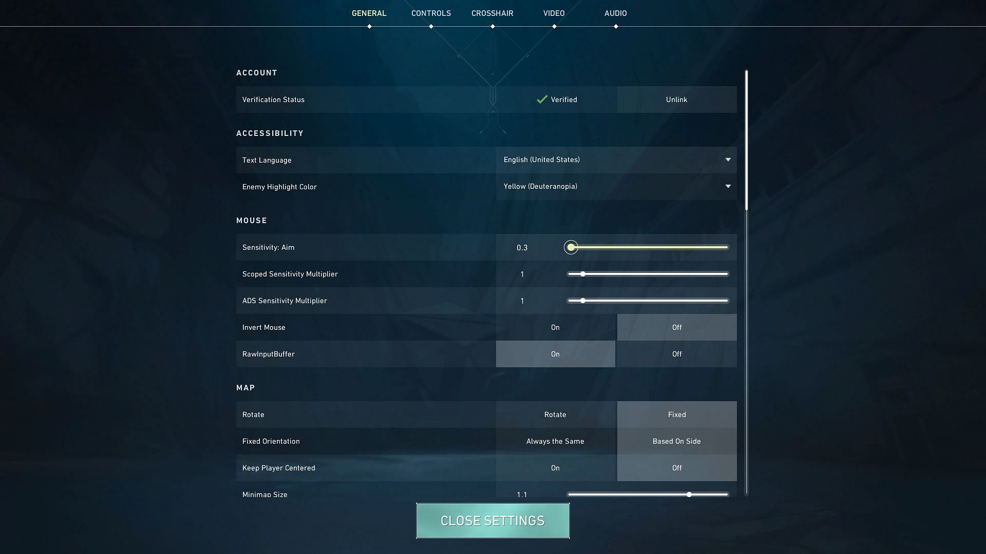 Valorant settings menu (Image via Riot Games)