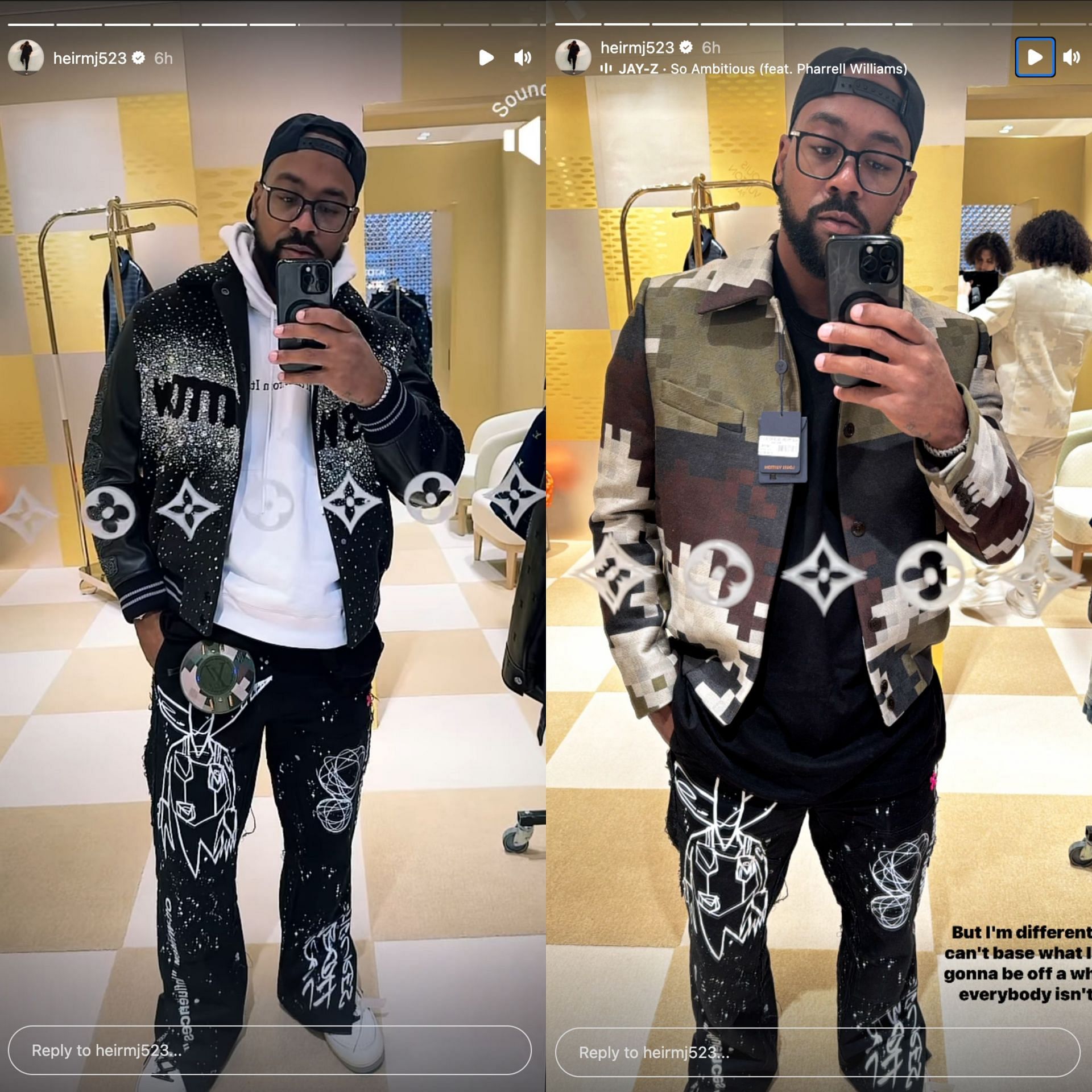 Marcus Jordan checking out his LV outfit (Image source: Instagram @heirmj523)