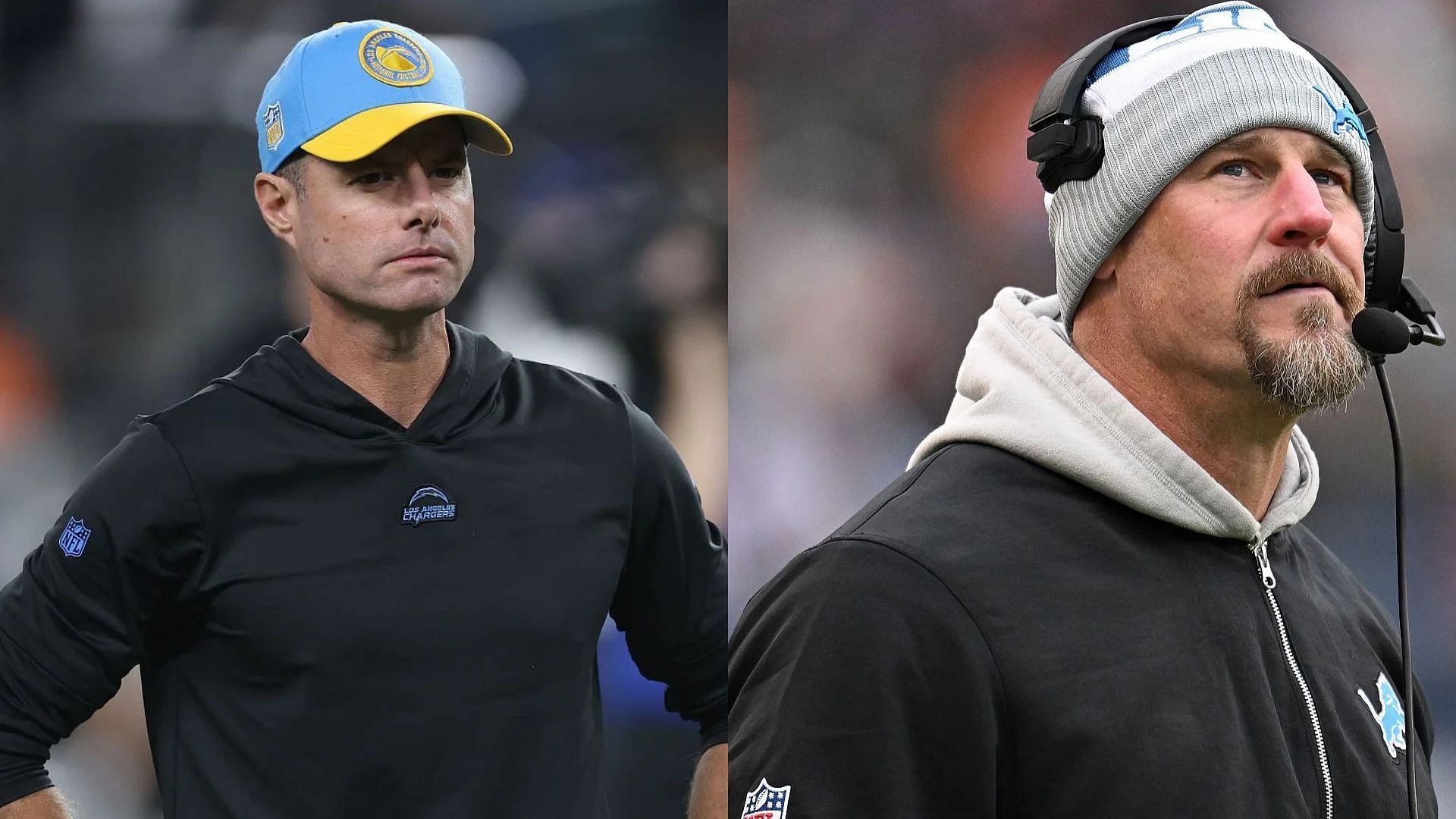 Former Los Angeles Chargers head coach Brandon Staley and Detroit Lions head coach Dan Campbell