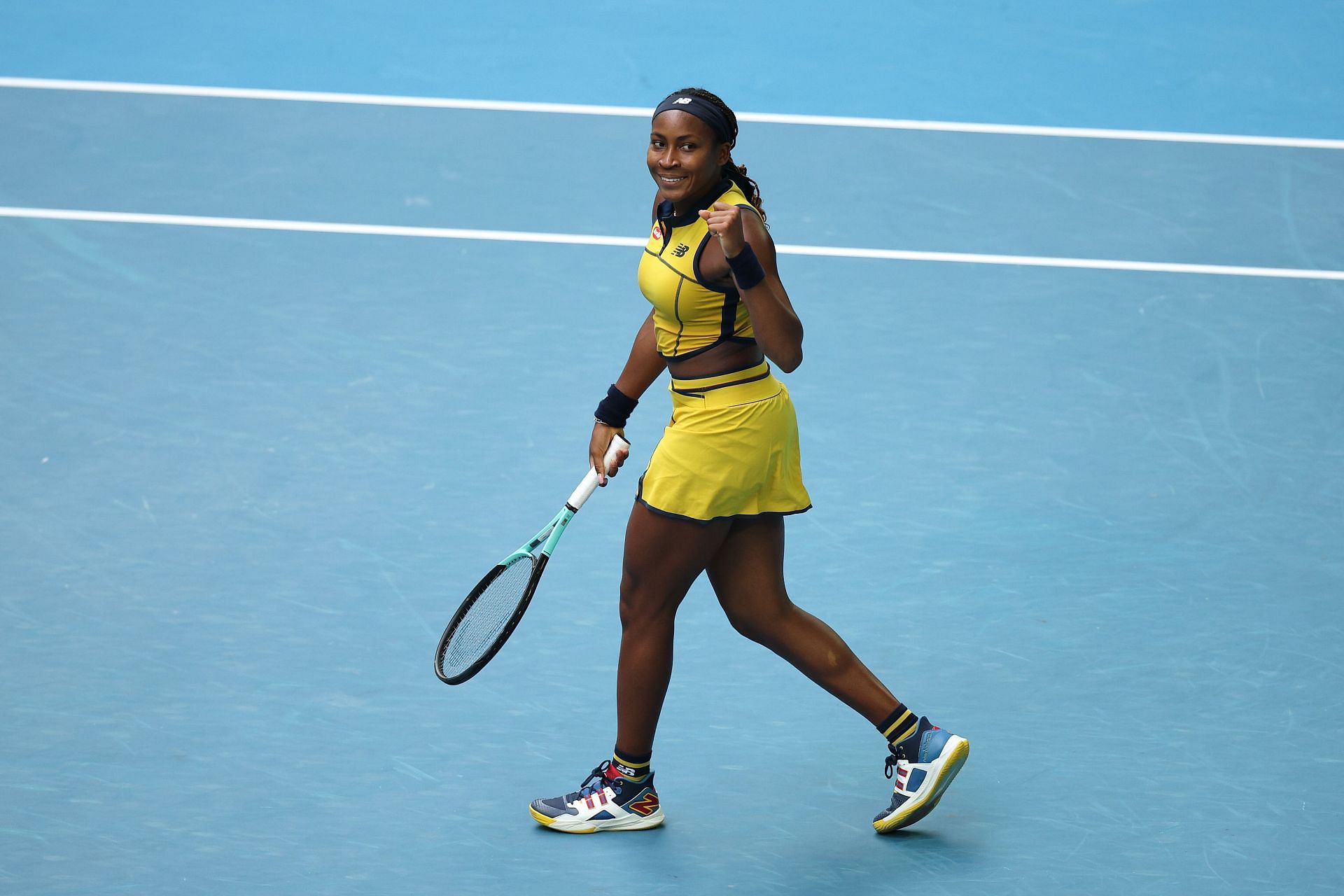 Coco Gauff celebrates her win against Magdalena Frech at the 2024 Australian Open - Getty Images