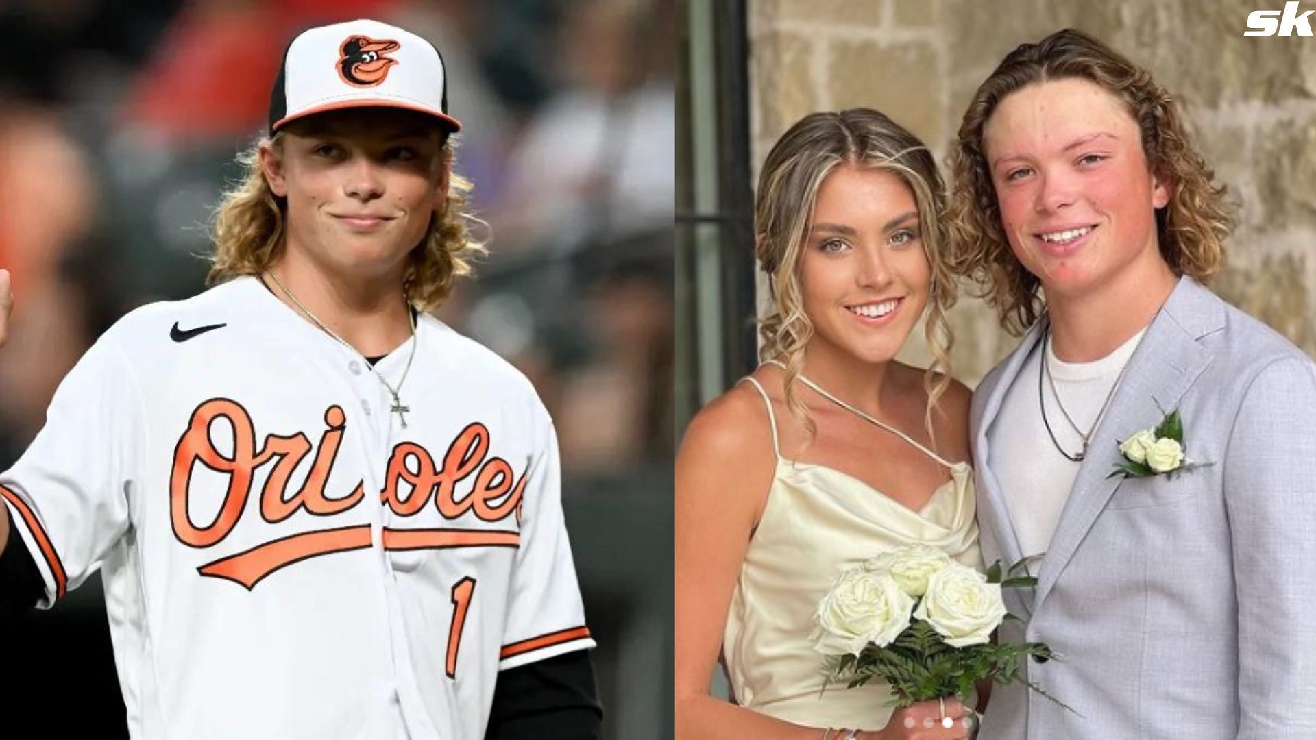 Baltimore Orioles star prospect Jackson Holliday poses with his wife Chloe during their engagement in December 2022