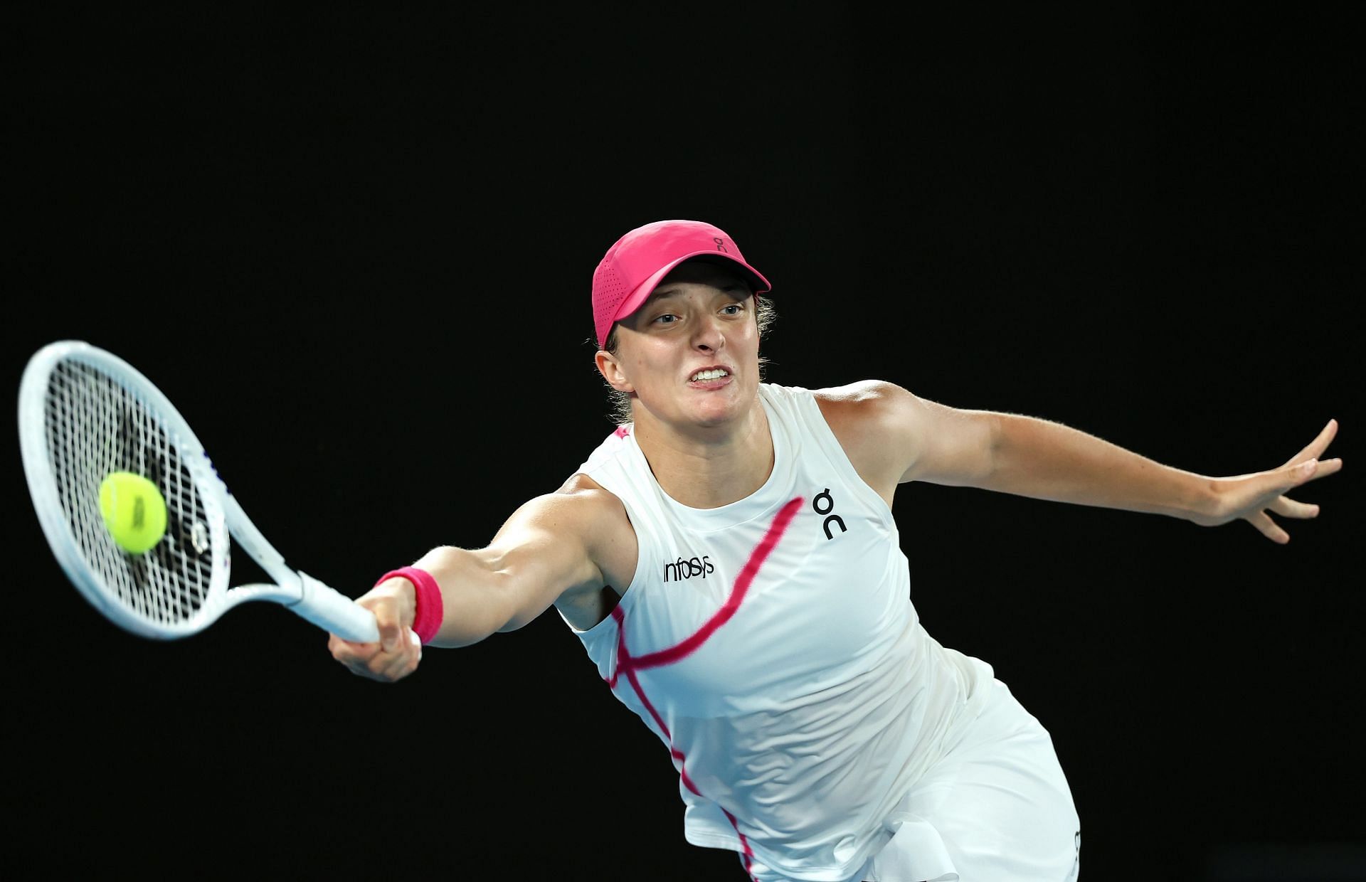 Iga Swiatek in action against Danielle Collins at the Australian Open 2024