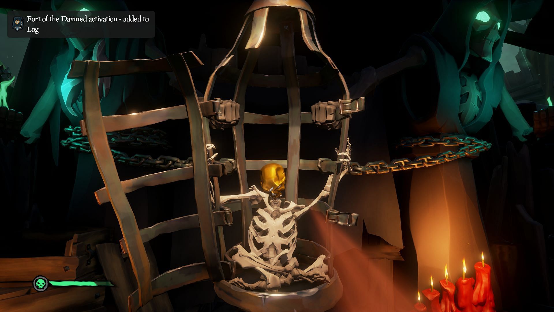 This unique skull is placed inside the cage at Fort of the Damned (Image via Rare)