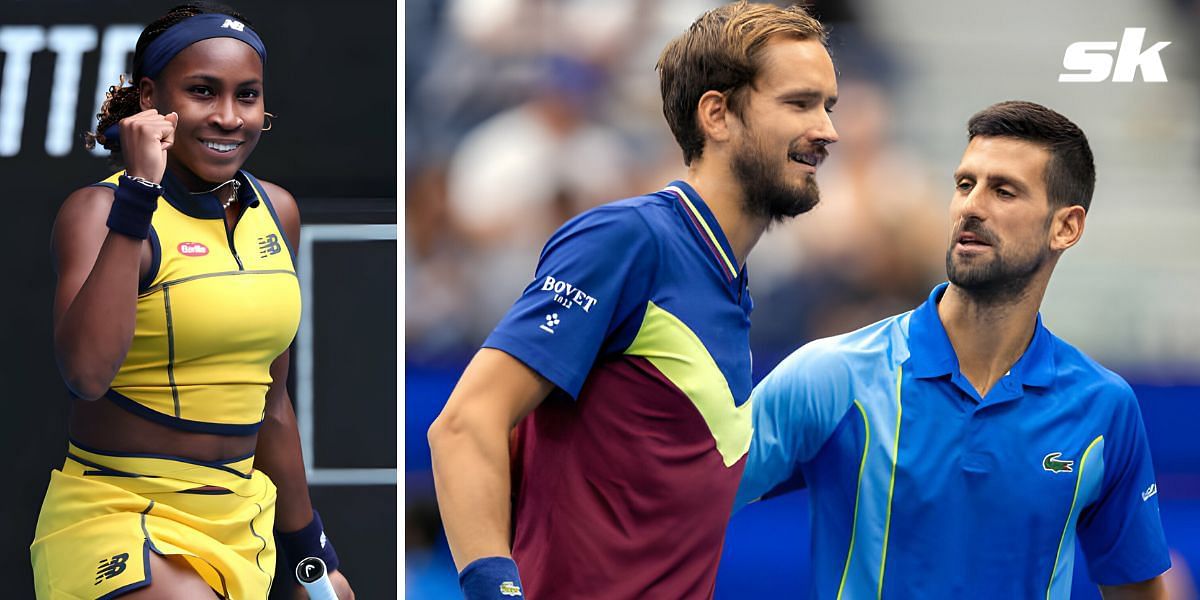 Coco Gauff (L), Daniil Medvedev and Novak Djokovic (R)