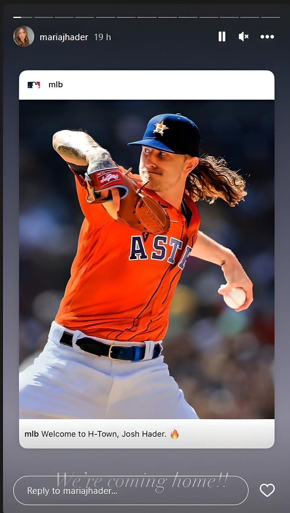 Maria Hader takes to IG to share news of husband&#039;s Houston Astros comeback