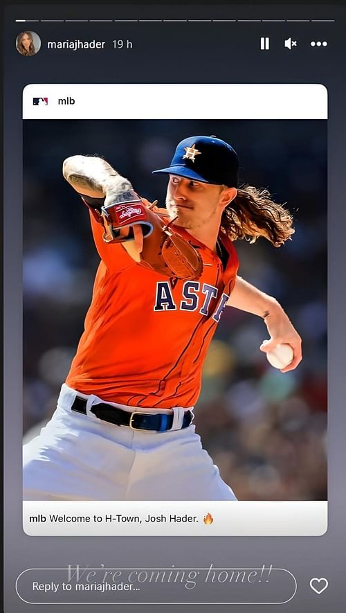 Maria Hader takes to IG to share news of husband's Houston Astros comeback